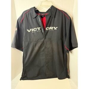 Victory Motorcycles Mens Large Black Red Embroidered Mechanic Shop Shirt Mesh L